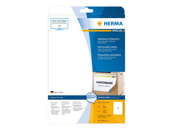 HERMA 10021 - Bianco - Etichetta per stampante autoadesiva - A4 - Carta - Laser/Inkjet - Rimovibile