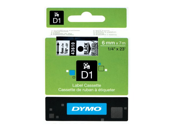 Dymo D1 Schriftband 6 mm x 7 m schwarz auf transparent 43610