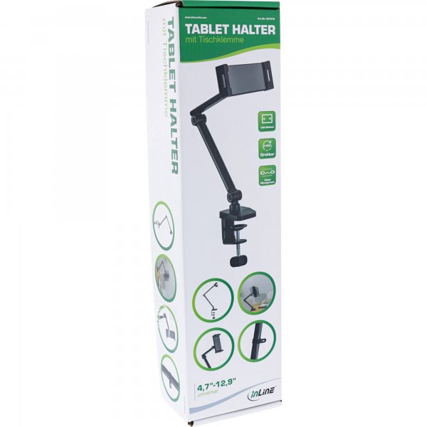 InLine Supporto per tablet con morsetto da tavolo - fino a 12,9" - nero