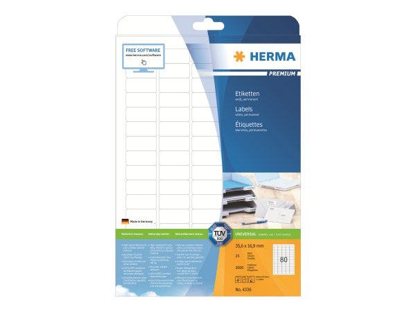 HERMA Premium - Papier - matt - permanent selbstklebend - weiß - 35.6 x 16.9 mm 2000 Etikett(en) (25