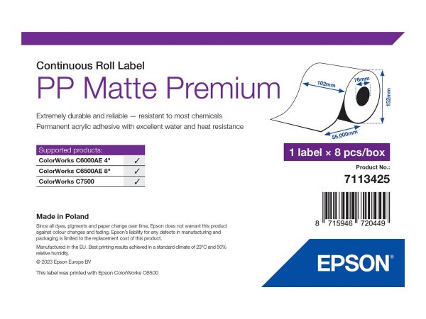 Epson 7113425 - Bianco - Etichetta per stampante autoadesiva - Etichetta continua - Rotolo - Ad inch