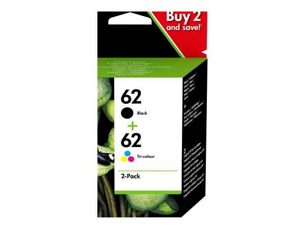 HP 62 Twin Pack - 2-pack - black, colour (cyan, magenta, yellow)