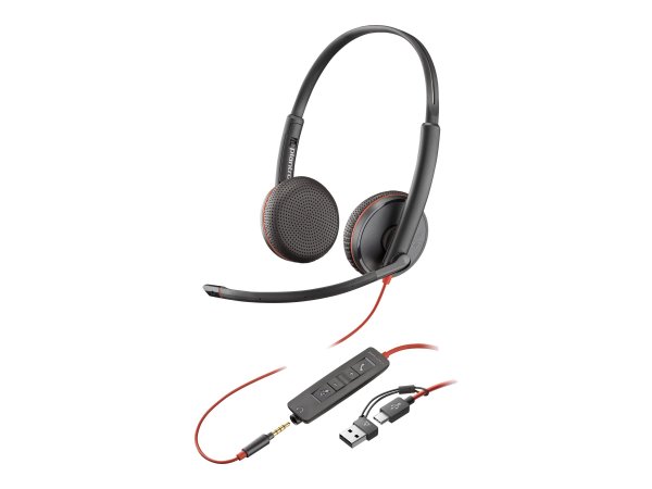 HP POLY Cuffie stereo Blackwire 3225 con connettore USB-C + spina da 3,5 mm + adattatore USB-C/A - C