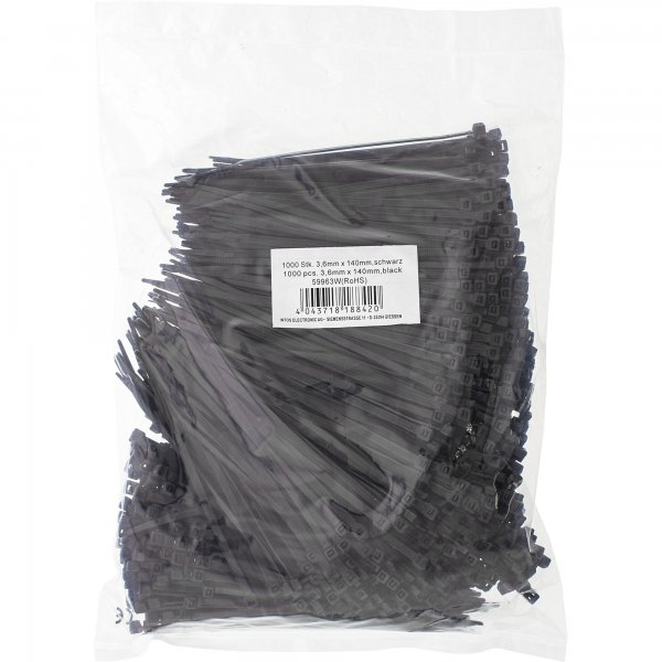 InLine Fascette stringicavo 140x3,6mm - nero. Confezione da 1000 pezzi (Bulk)