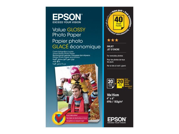 Epson Value Glossy Photo Paper - 10x15cm - 2x 20 Fogli (BOGOF) - Lucida - 183 g/m² - A4 - 10x15 cm -