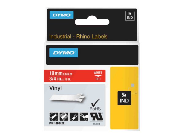 Dymo Etichette in vinile IND - Bianco su rosso - Multicolore - Vinile - -40 - 80 °C - UL 969 - DYMO