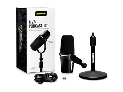 Shure MV7+-K-BNDL - Rednerpult/Gesangsmikrofon mit XLR/USB-C-Anschluss schwarz+ - Audio