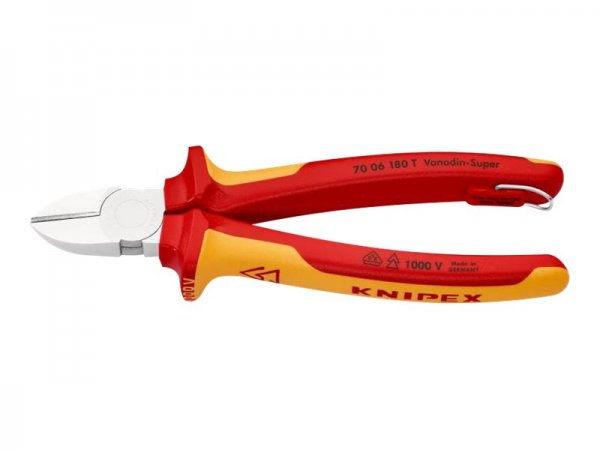 KNIPEX 70 06 180 T - Pinze per taglio laterale - Cromo - Metallo - Plastica - Rosso/giallo - 65 mm -