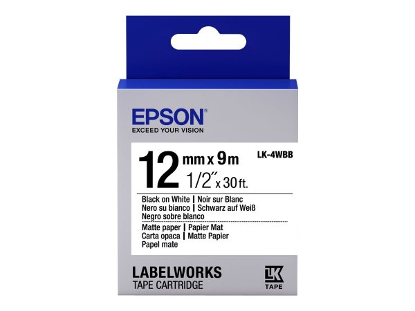 Epson Nastro fondo Opaco Bianco per testo Nero - consente scrittura a mano 12/9 LK-4WBB - Nero su bi