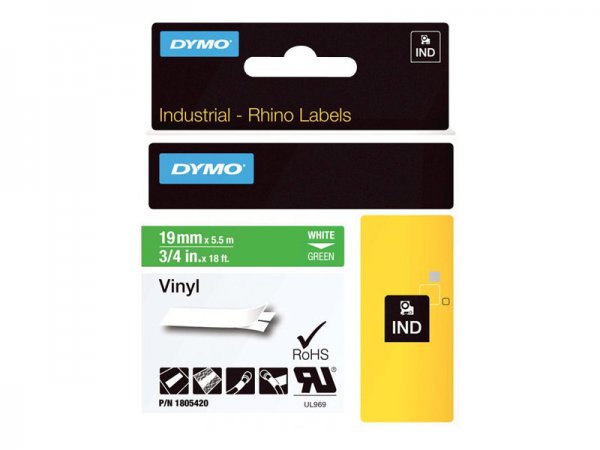 Dymo Etichette in vinile IND - Bianco su verde - Multicolore - Vinile - -40 - 80 °C - UL 969 - DYMO