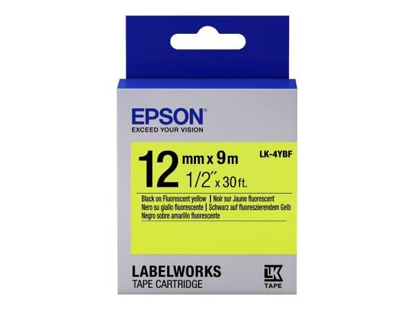 Epson Nastro fondo Fluorescente Giallo per testo Nero 12/9 LK-4YBF - Nero - Giallo - - LabelWorks LW