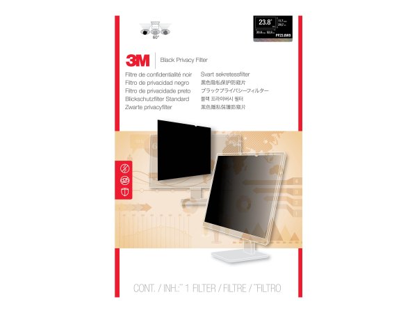 3M PF238W9B - Monitor - Filtro per la privacy senza bordi per display - Nero - Antiriflesso - Privac