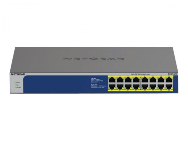 Netgear GS516PP - Non gestito - Gigabit Ethernet (10/100/1000) - Full duplex - Supporto Power over E