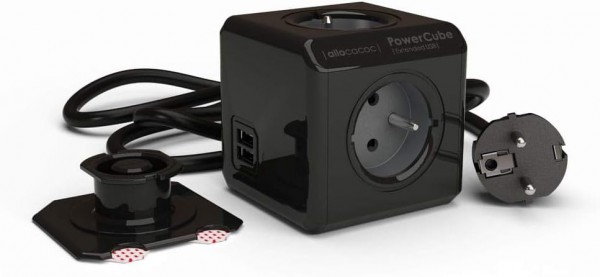 ALLOCACOC POWERCUBE 4 SOCKETS (FRENCH) 2X USB AC INDOOR/OUTDOOR 3M BLACK