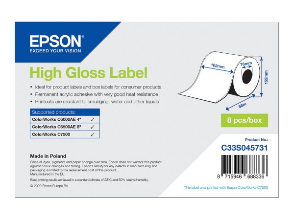 Epson High Gloss Label - Continuous Roll: 102mm x 58m - Etichetta per stampante autoadesiva - Etiche