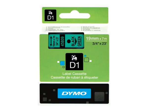 Dymo D1 Schriftband 19 mm x 7 m schwarz auf grün 45809