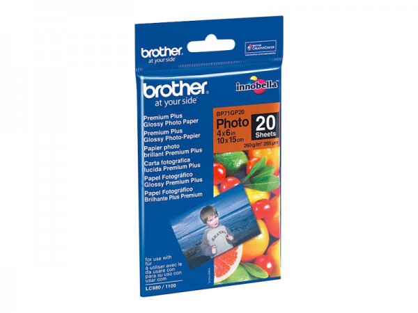 Brother BP71GP20 Premium Glossy Photo Paper - 260 g/m² - Bianco - 265 µm - 20 fogli - 102 x 152 mm