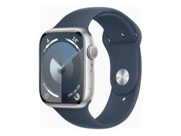 Apple Watch Series 9 45 mm Alu Silber Sport Sturmblau S/M