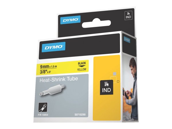 Dymo Etichette per tubi termoretraibili IND - 9mm x 1,5m - Nero su giallo - Multicolore - -55 - 135