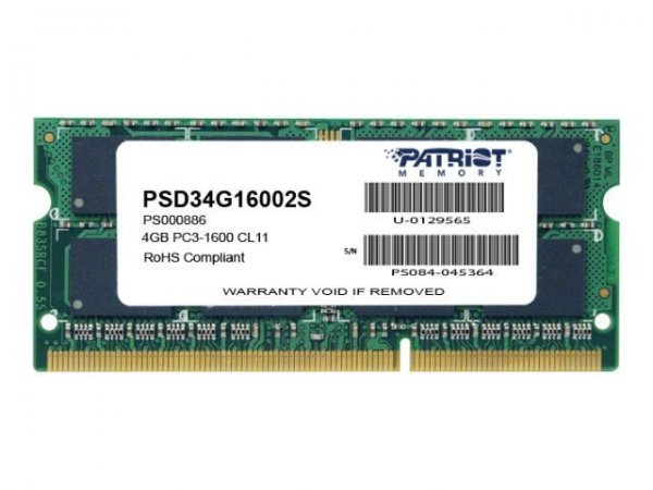 PATRIOT Memory 4GB PC3-12800 - 4 GB - 1 x 4 GB - DDR3 - 1600 MHz - 204-pin SO-DIMM