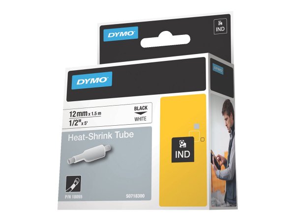 Dymo Etichette per tubi termoretraibili IND- 12mm x1,5m - Nero su bianco - Multicolore - -55 - 135 °