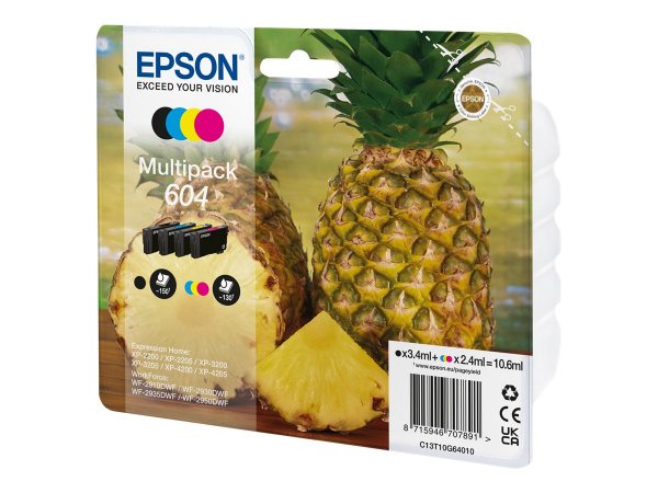 Epson 604 - Resa standard - 3,4 ml - 2,4 ml - 150 pagine - 4 pz - Confezione multipla