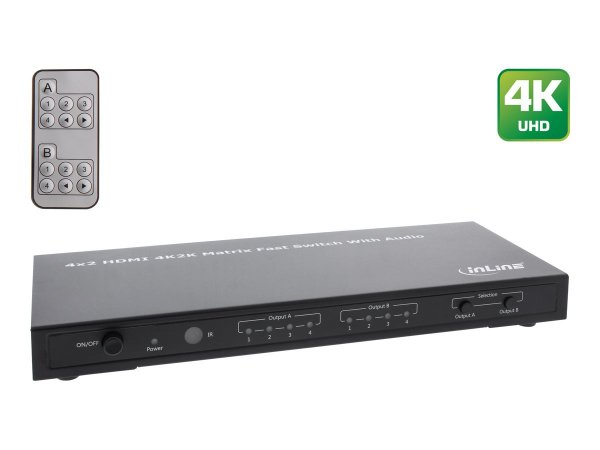 InLine HDMI Matrix Switch 4xIn 2xOut - 4K2K - telecomando a infrarossi