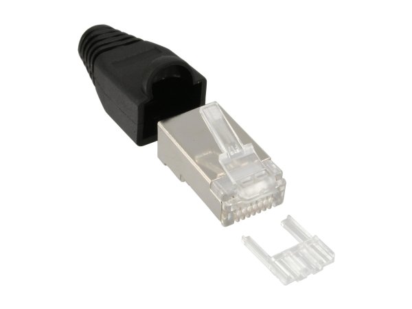 InLine Connettore a crimpare RJ45 schermato - antipiega - guida - nero - 100pz.