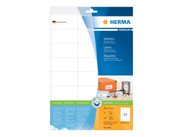 HERMA 8644 - Bianco - Etichetta per stampante autoadesiva - A4 - Carta - Laser/Inkjet - Permanente