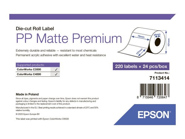 Epson 7113414 - Bianco - Etichetta per stampante autoadesiva - Etichetta fustellata - Rotolo - Ad in