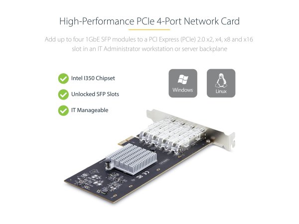 StarTech.com 4-Port GbE SFP Network Card - PCI-Express - Filo di rame