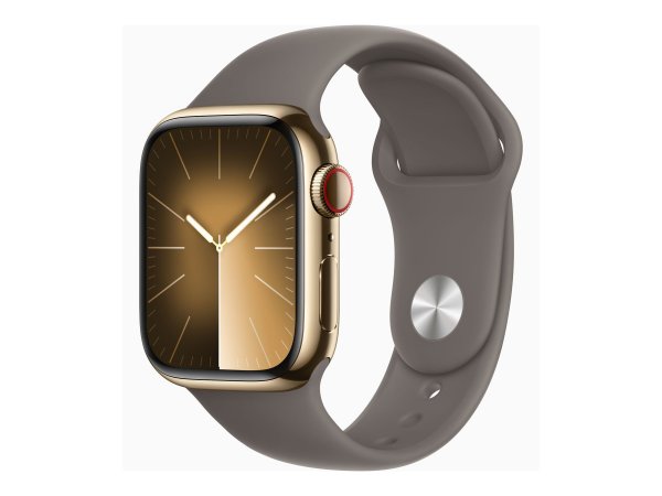 Apple Watch Series 9 gold/braun Edelstahl 41 mm Sportarmband Cellular