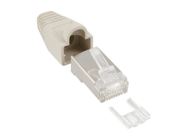 InLine Connettore a crimpare RJ45 schermato - antipiega - guida - beige - 100pz.