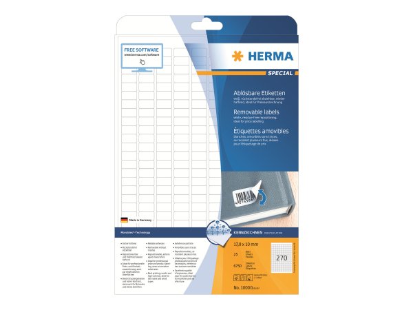 HERMA 10000 - Bianco - Etichetta per stampante autoadesiva - A4 - Carta - Laser/Inkjet - Rimovibile