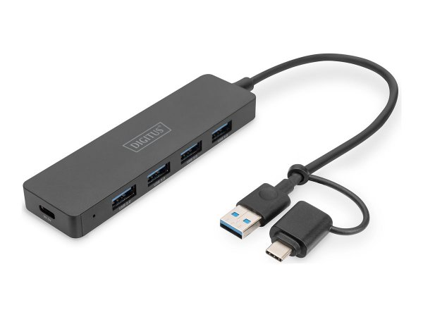 DIGITUS USB-A 3.0 Hub 4-Port USB-C/USB-A Adapter/5Gbps/0.2m Kabel