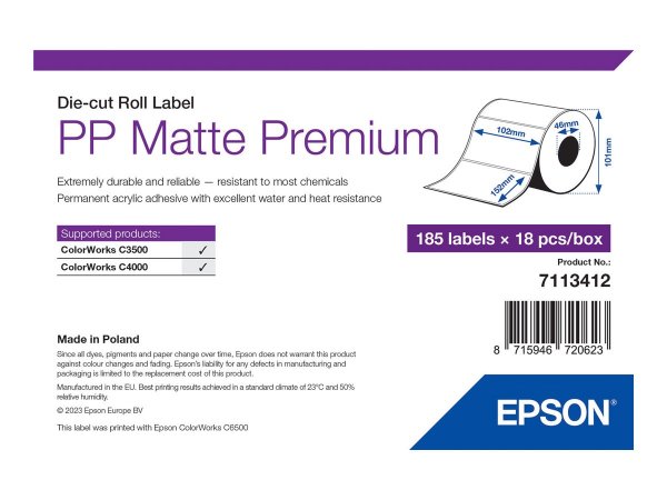 Epson 7113412 - Bianco - Etichetta per stampante autoadesiva - Etichetta fustellata - Rotolo - Ad in