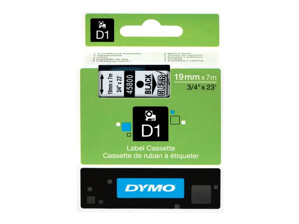 Dymo D1 Schriftband 19 mm x 7 m schwarz auf transparent 45800 - Etichette/etichette