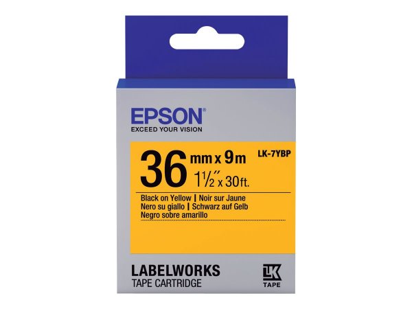 Epson Nastro fondo Pastello Giallo per testo Nero 36/9 LK-7YBP - Nero su giallo - Giappone - LabelWo