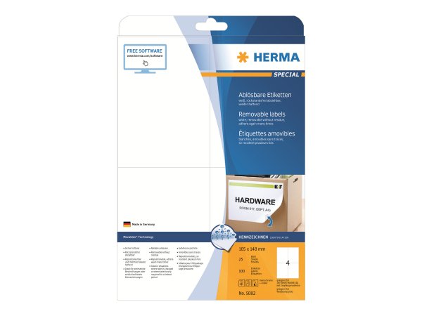 HERMA 5082 - Bianco - Rettangolo - Rimovibile - Carta - Opaco - Laser/Inkjet