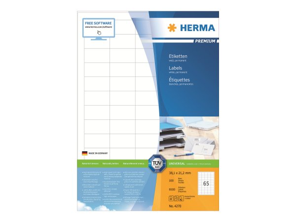 HERMA 4270 - Bianco - Etichetta per stampante autoadesiva - A4 - Carta - Laser/Inkjet - Permanente