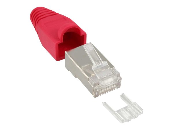 InLine Netzwerkanschluss - RJ-45 (M) quetschen - abgeschirmt - CAT 5/5e/6 - Rot (Packung mit 10)