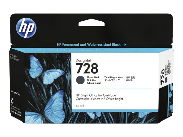 HP 728 130-ml Matte Black DesignJet Ink Cartridge - Resa standard - Nero opaco - Inchiostro a base d