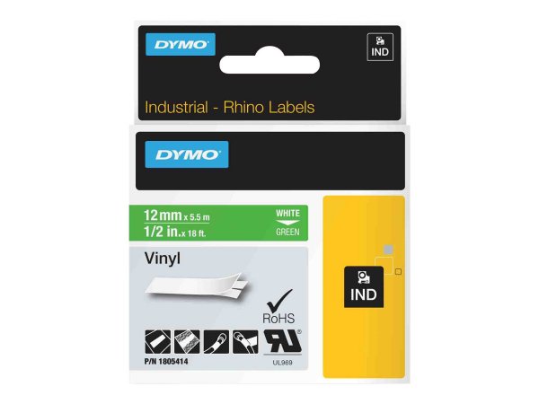 Dymo Etichette in vinile IND - Bianco su verde - Multicolore - Vinile - -40 - 80 °C - UL 969 - DYMO