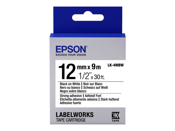 Epson Nastro fondo Bianco per testo Nero - altamente adesivo 12/9 LK-4WBW - Nero su bianco - Giappon