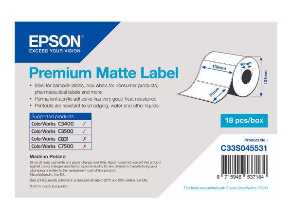 Epson Premium - Matte - 102 x 51 mm 650 label(s) (1 roll(s) x 650) die cut labels