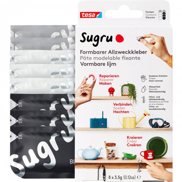 Tesa 41281-00001-00 Sugru Plastilina adesiva Nero, Bianco, Grigio 8 pz