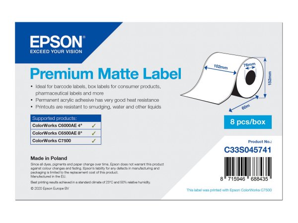 Epson Premium Matte Label - Continuous Roll: 102mm x 60m - Etichetta per stampante autoadesiva - Eti