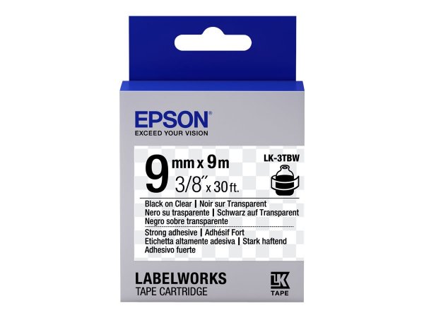 Epson Nastro fondo Trasparente per testo Nero - altamente adesivo 9/9 LK-3TBW - Nero - Trasparente -