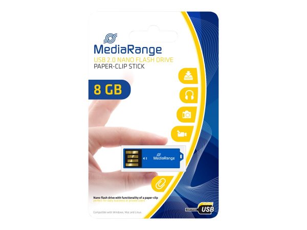 MEDIARANGE MR975 - 8 GB - USB tipo A - 2.0 - 14 MB/s - Senza coperchio - Blu