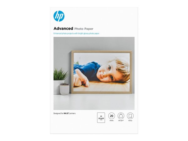 HP Carta fotografica Advanced - lucida - 250 g/m2 - A3 (297 x 420 mm) - 20 fogli - Molto lucida - 25